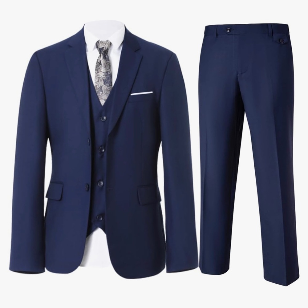 Mens 3 Piece Navy Suit Size Small